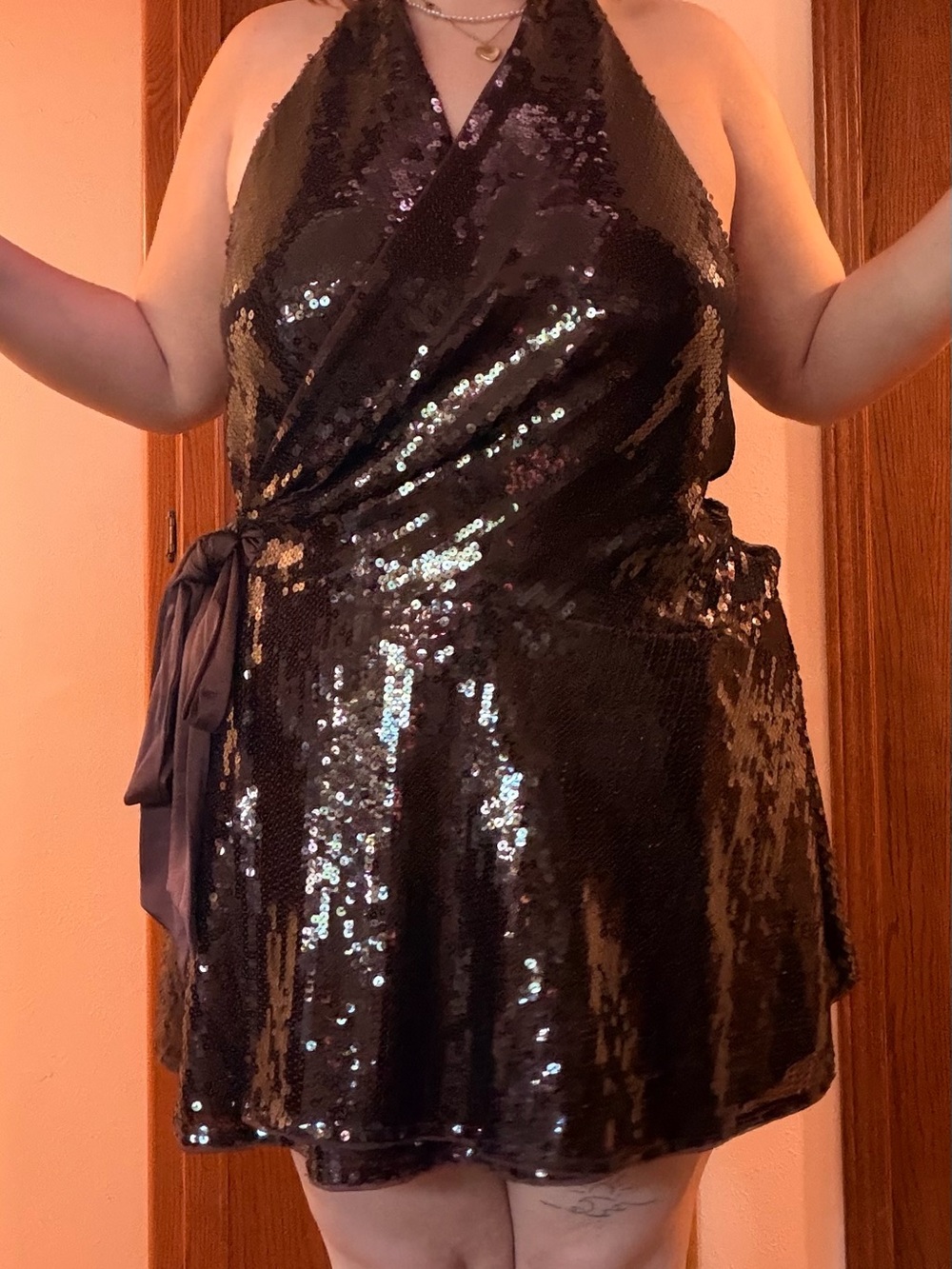 Abercrombie & Fitch brown Sequin Halter Wrap Mini Dress